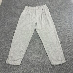 Calliope Pants Womens M Gray Linen Blend Pleated Elastic Waist Tapered Casual